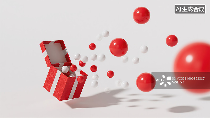 【AI数字艺术】波波球在红色礼盒飞出来图片素材