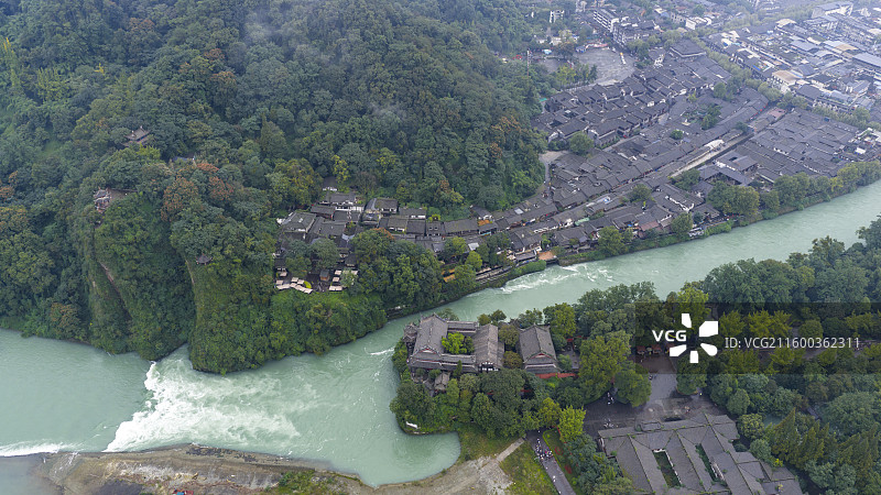 成都都江堰水利工程航拍图片素材
