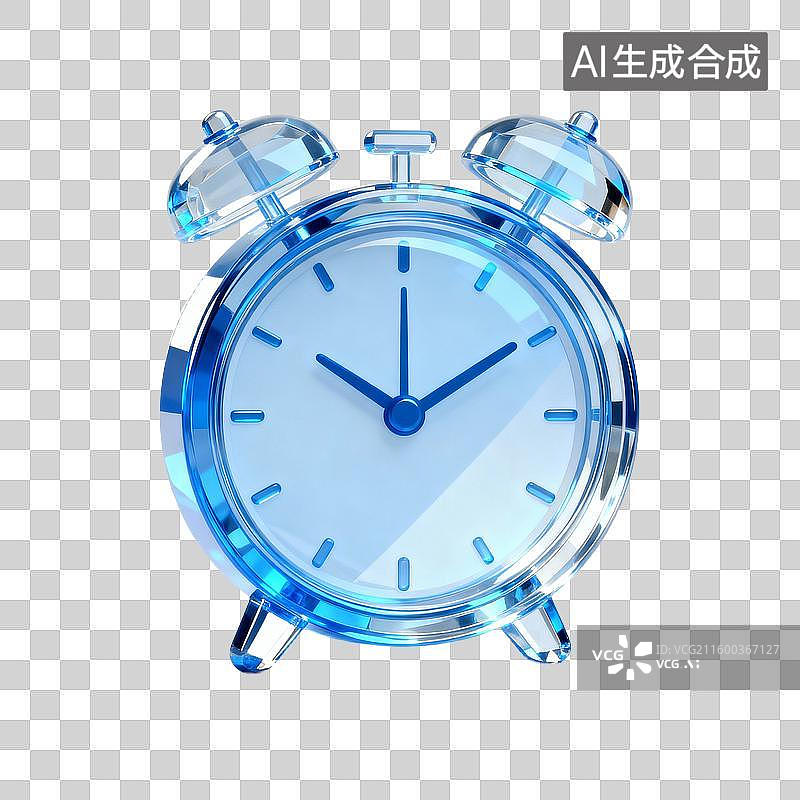 【AI数字艺术】闹钟图标3D玻璃质感图片素材