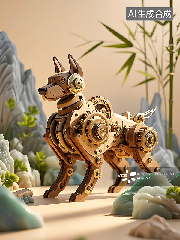 【AI数字艺术】十二生肖木制机关狗图片素材