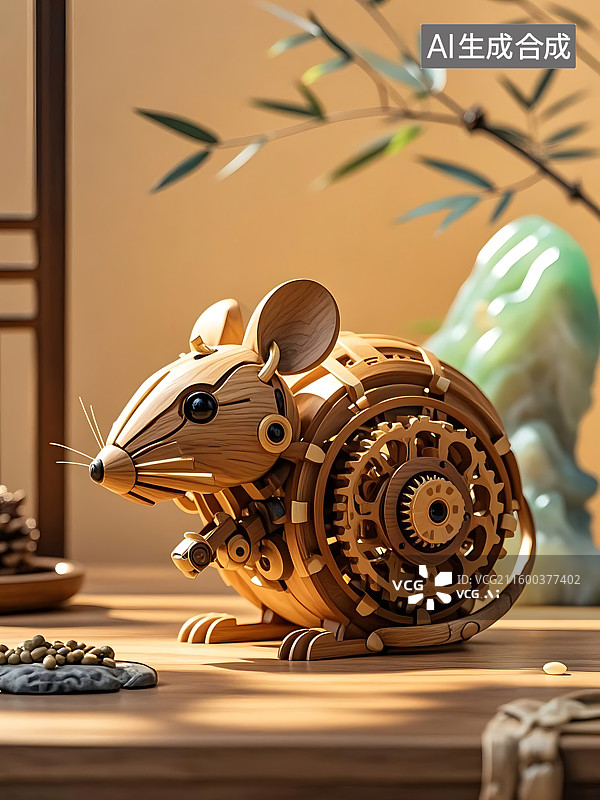 【AI数字艺术】十二生肖木制机关鼠图片素材
