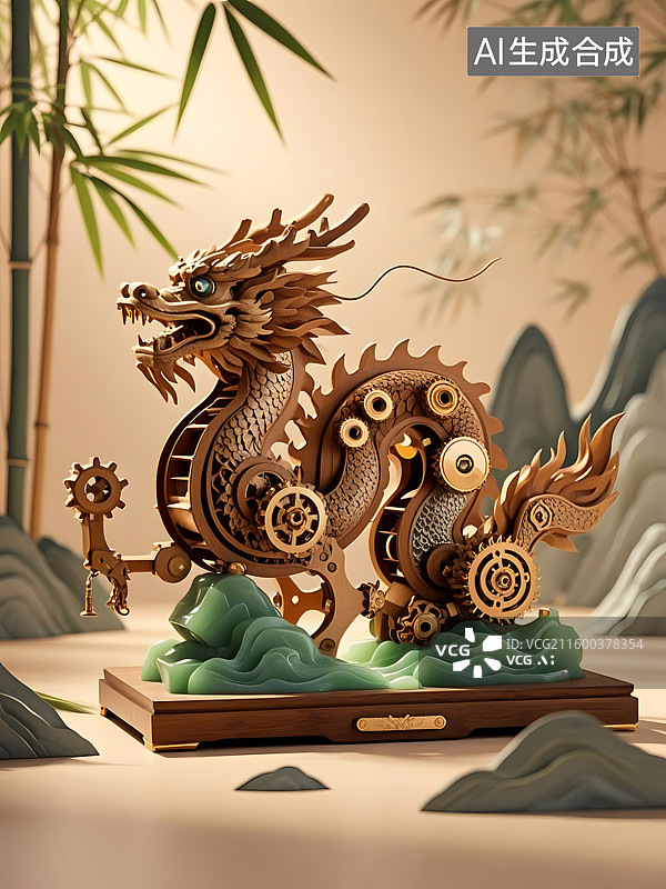 【AI数字艺术】十二生肖木制机关龙图片素材