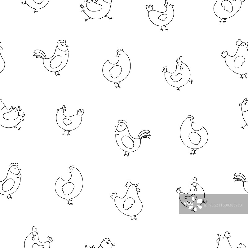 公鸡、母鸡和小鸡的填色页图片素材