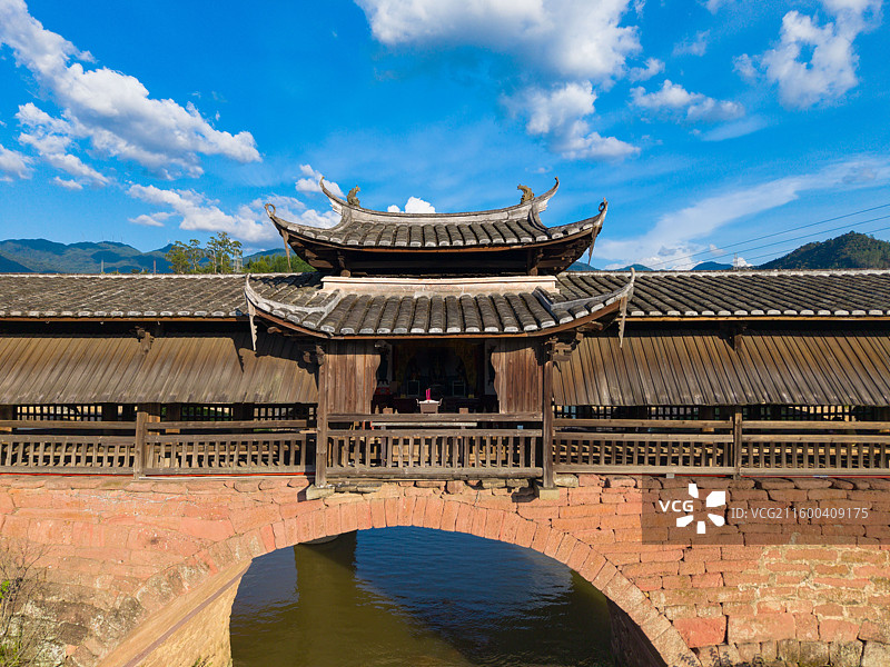 福建省三明市永安市贡川镇集凤村，会清桥，乡村航拍图片素材