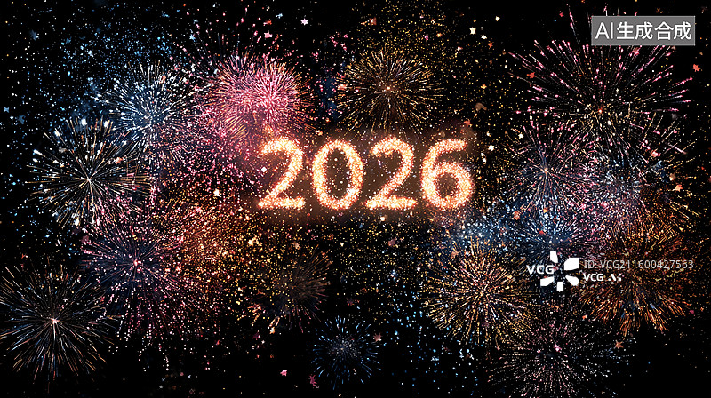 【AI数字艺术】2026年元旦新年快乐烟花汇演庆祝马年节日海报图片素材
