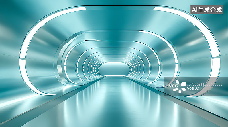 【AI数字艺术】未来科幻风金属质感隧道走廊建筑空间图片素材