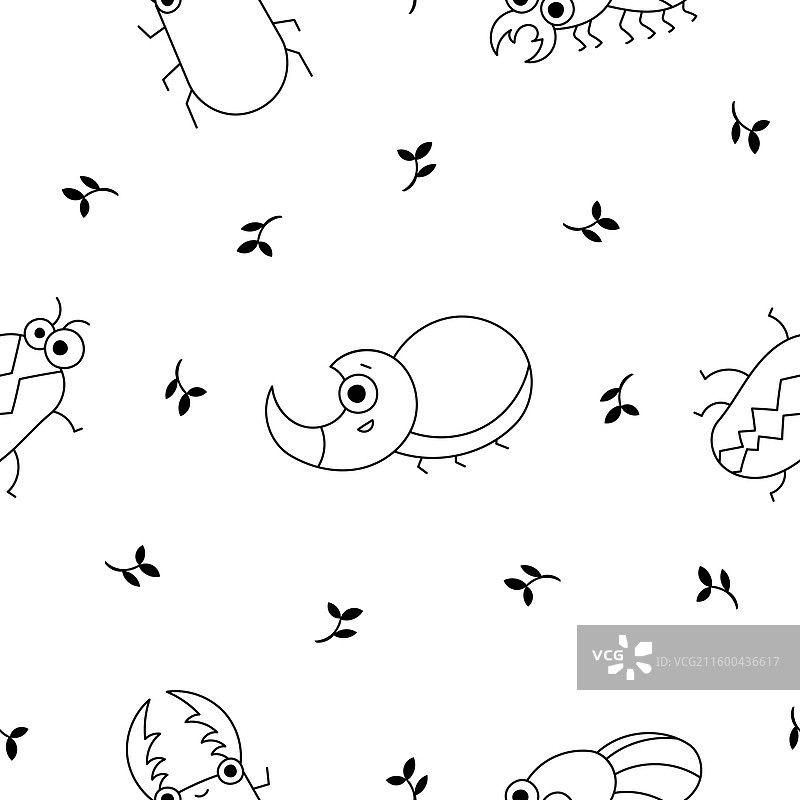 可爱的昆虫无缝图案填色页图片素材