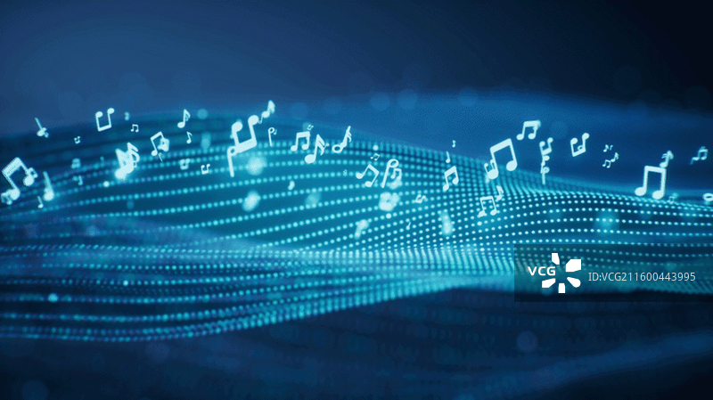 音乐音符与霓虹粒子背景三维渲染图片素材