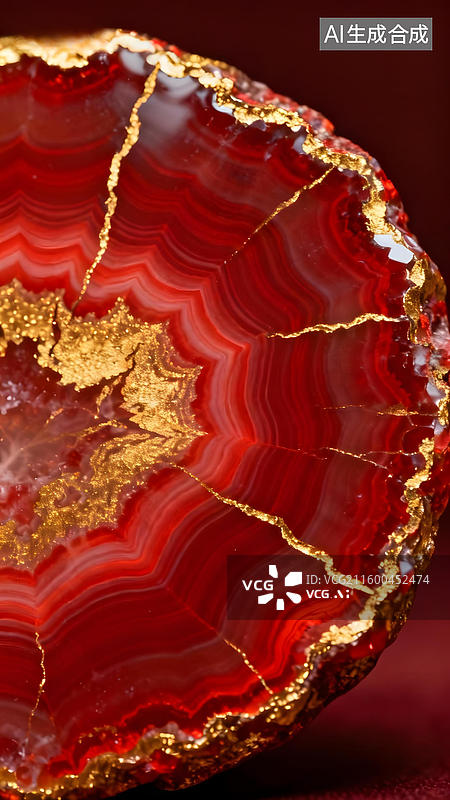 【AI数字艺术】红色玛瑙切面特写图片素材