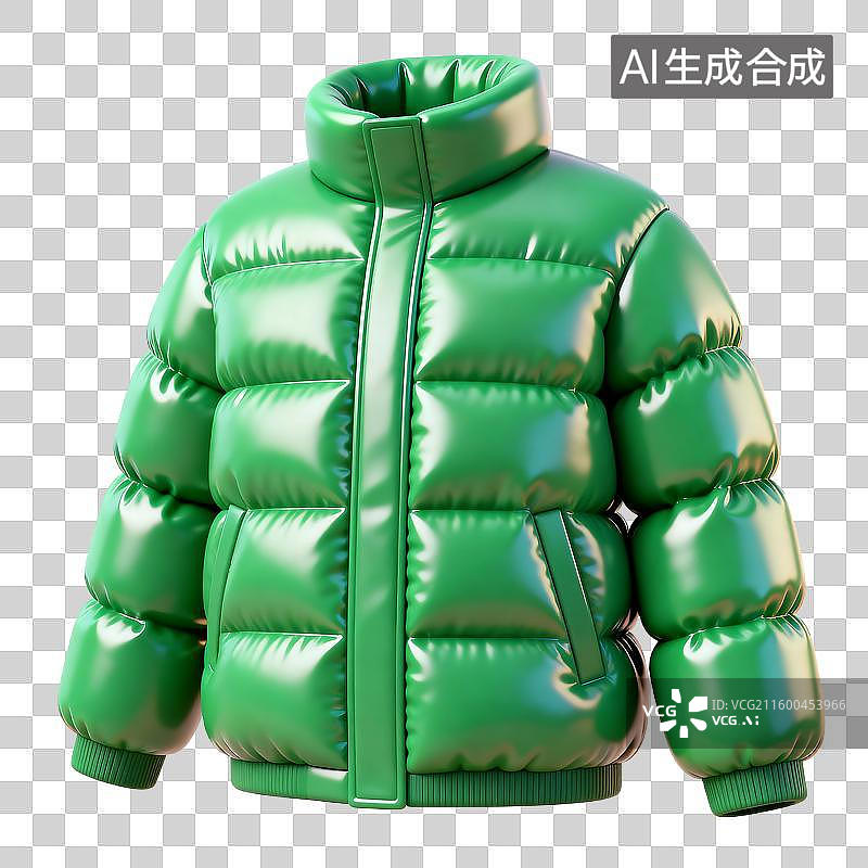 【AI数字艺术】鲜艳绿色蓬松冬季棉衣图片素材