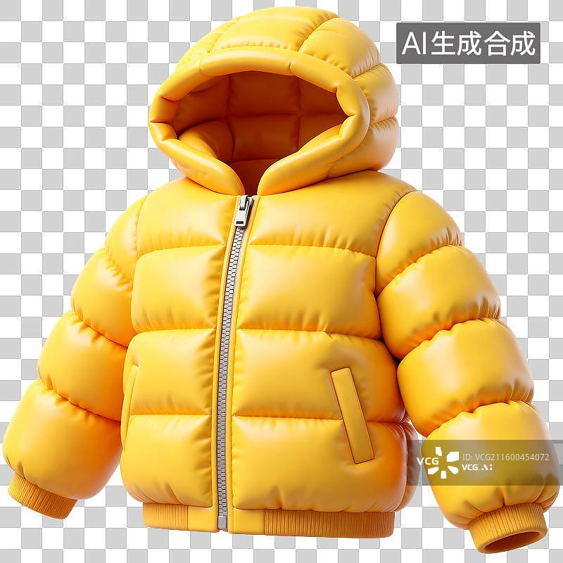 【AI数字艺术】明亮黄色带帽羽绒棉衣图片素材