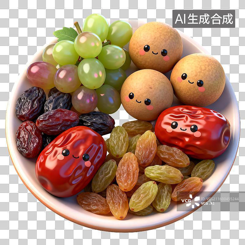 【AI数字艺术】可爱表情的多种果干拼盘图片素材