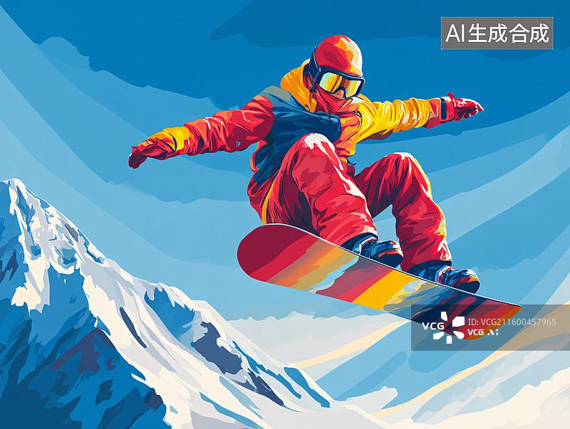 【AI数字艺术】雪山极限滑雪瞬间图片素材