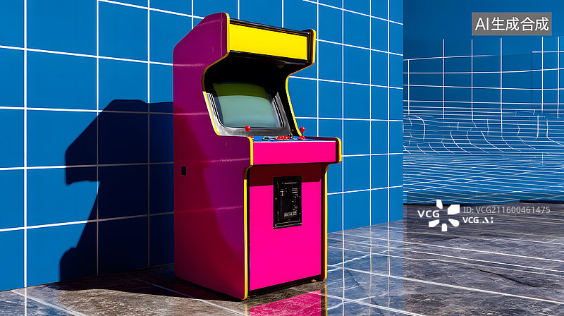 【AI数字艺术】复古街机游戏机蓝色背景图片素材