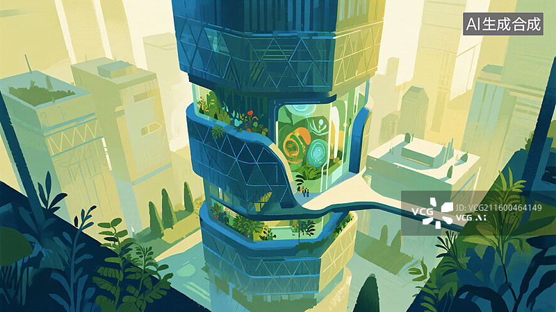 【AI数字艺术】空想之塔：未来生态建筑插画图片素材