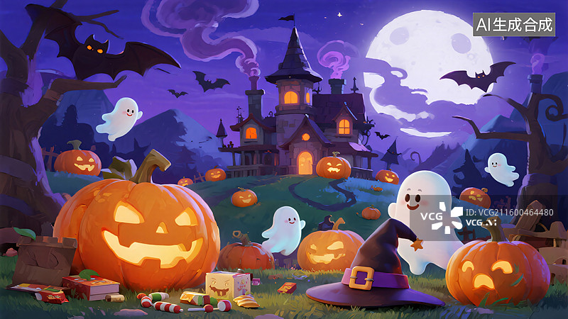 【AI数字艺术】奇妙万圣夜：南瓜灯的魔法之屋图片素材