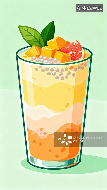 【AI数字艺术】杨枝甘露饮料插画图片素材