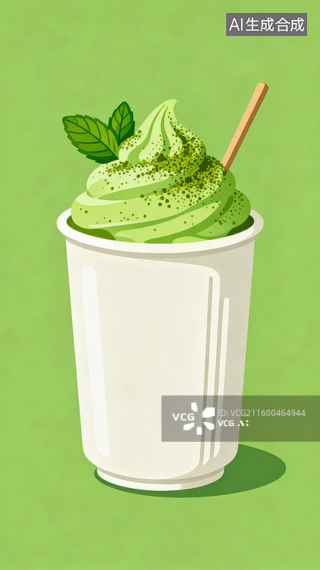 【AI数字艺术】抹茶冰淇淋饮料插画图片素材