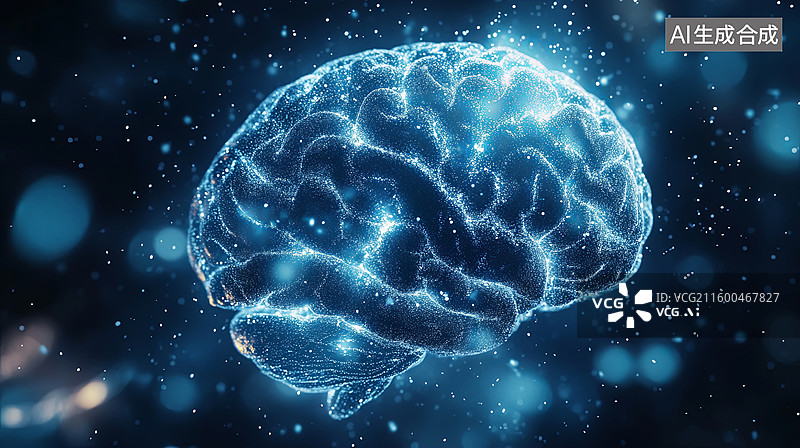 【AI数字艺术】发光的脑部结构图像图片素材