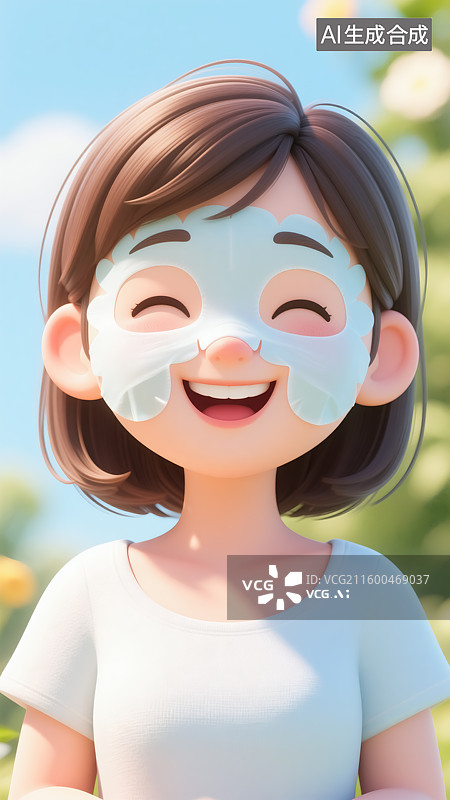 【AI数字艺术】敷面膜的女生插画图片素材