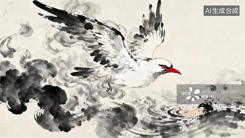 【AI数字艺术】中国古典神话传说，精卫填海，女娲补天，盘古开天，后羿射日，夸父追日图片素材
