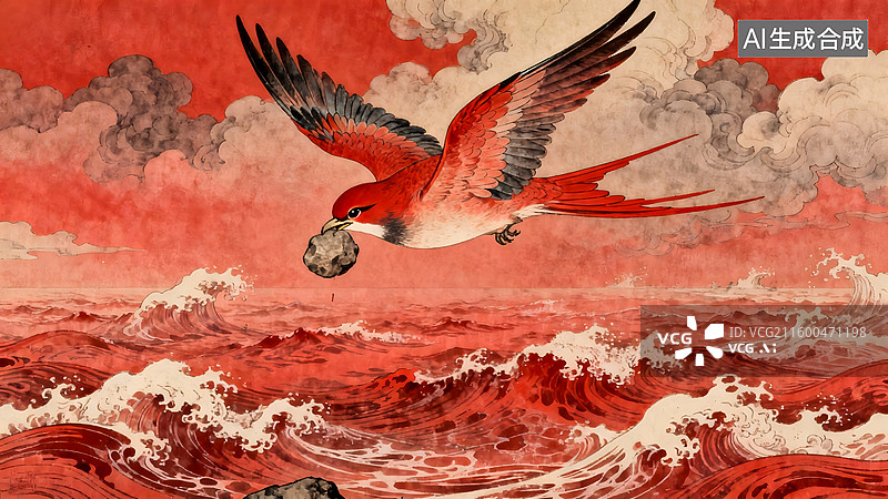 【AI数字艺术】中国古典神话传说，精卫填海，女娲补天，盘古开天，后羿射日，夸父追日图片素材