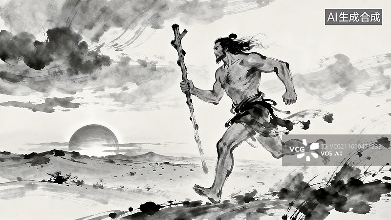 【AI数字艺术】中国古典神话传说，精卫填海，女娲补天，盘古开天，后羿射日，夸父追日图片素材