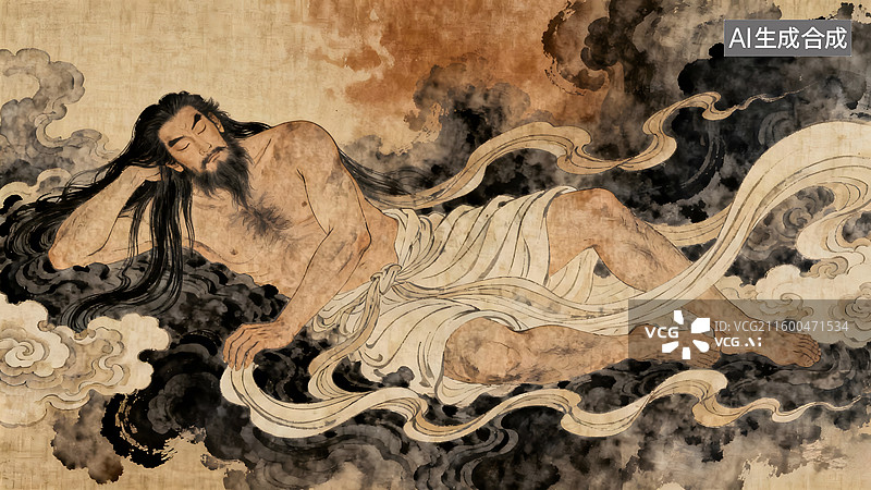 【AI数字艺术】中国古典神话传说，精卫填海，女娲补天，盘古开天，后羿射日，夸父追日图片素材