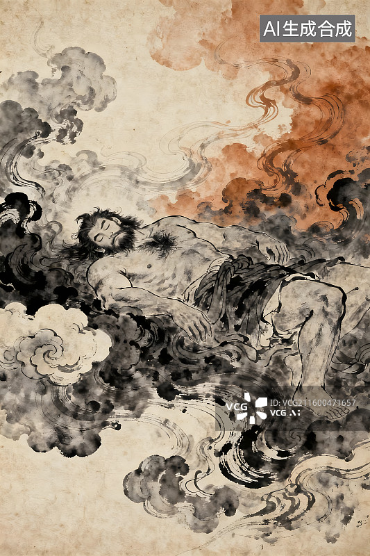 【AI数字艺术】中国古典神话传说，精卫填海，女娲补天，盘古开天，后羿射日，夸父追日图片素材