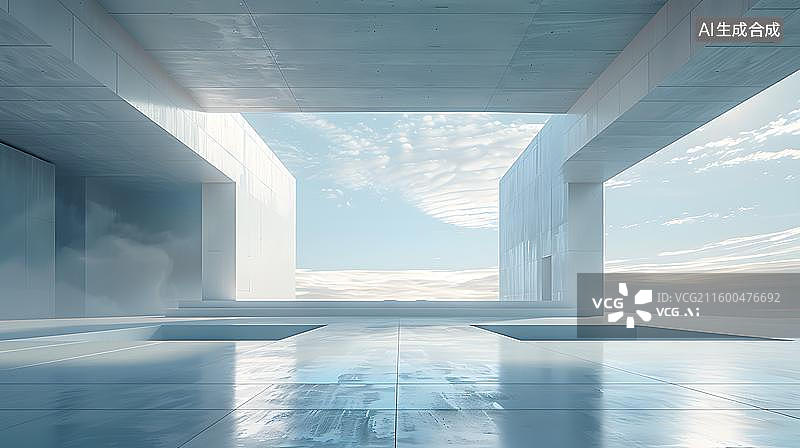 【AI数字艺术】汽车广告背景图-建筑物背景广场地面 未来感建筑的艺术空间 几何空间建筑抽象的建筑艺术景观图片素材
