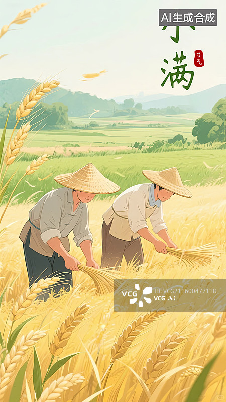 【AI数字艺术】小满节气插画 丰收的麦田图片素材