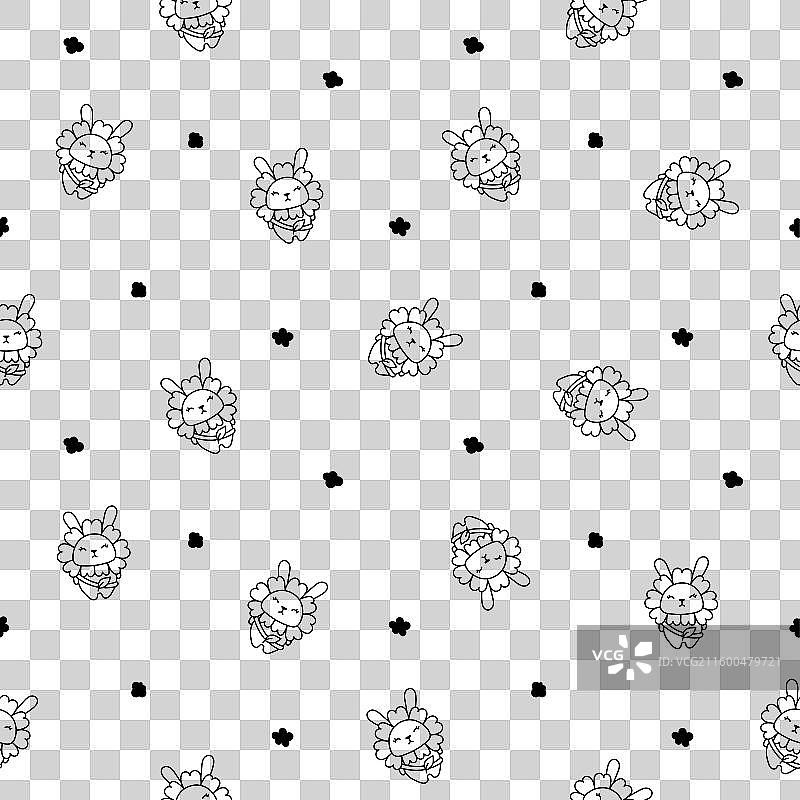 兔子背着包的无缝图案填色页图片素材