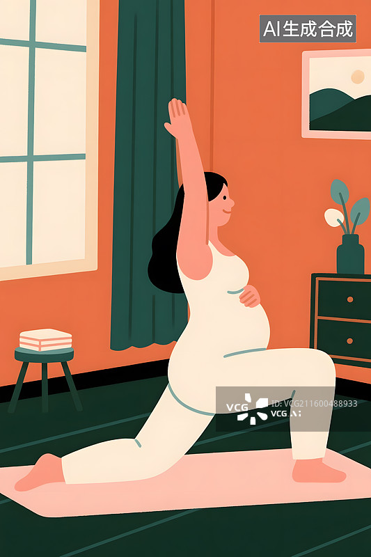 【AI数字艺术】孕妇室内瑜伽锻炼图片素材