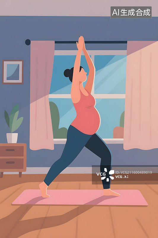 【AI数字艺术】孕妇室内瑜伽锻炼图片素材