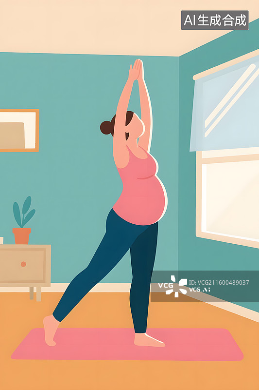 【AI数字艺术】孕妇室内瑜伽锻炼图片素材