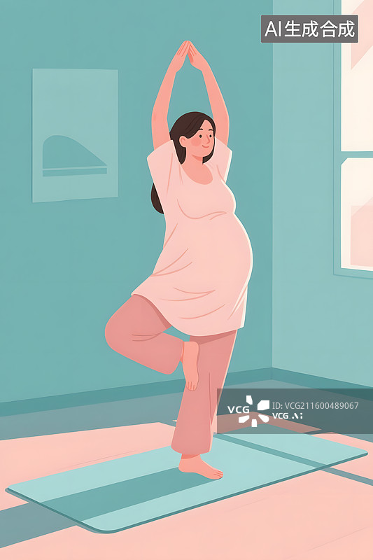 【AI数字艺术】孕妇室内瑜伽锻炼图片素材