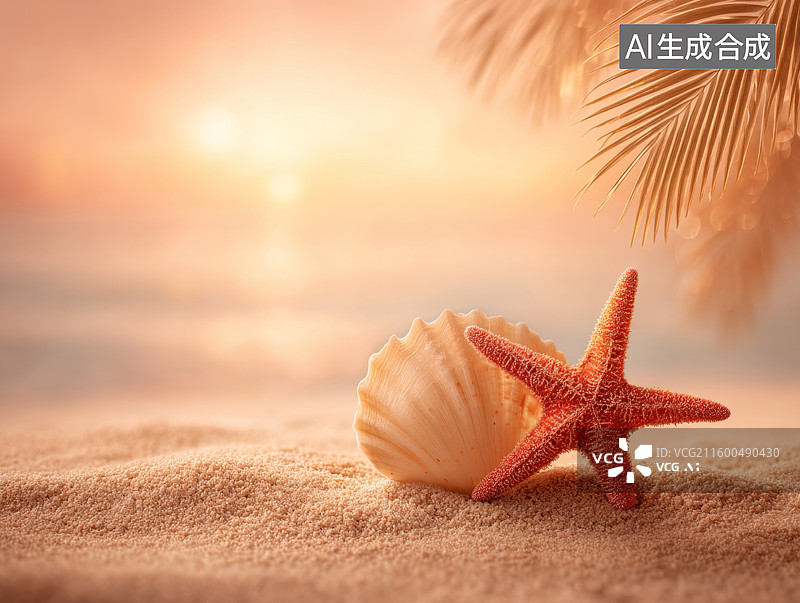 【AI数字艺术】沙滩上的海星与贝壳图片素材