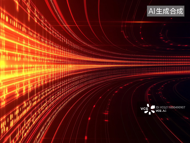 【AI数字艺术】红色数据流隧道图片素材