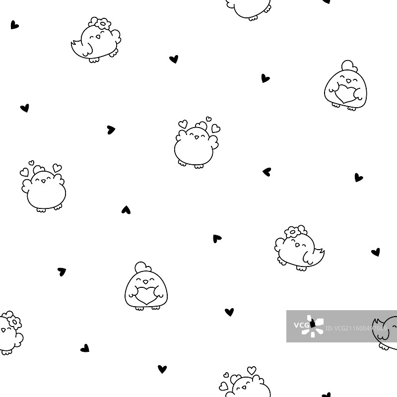 可爱的鸡图案填色页无缝图案图片素材