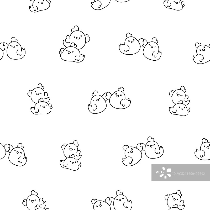 可爱的鸡图案无缝填色页图片素材