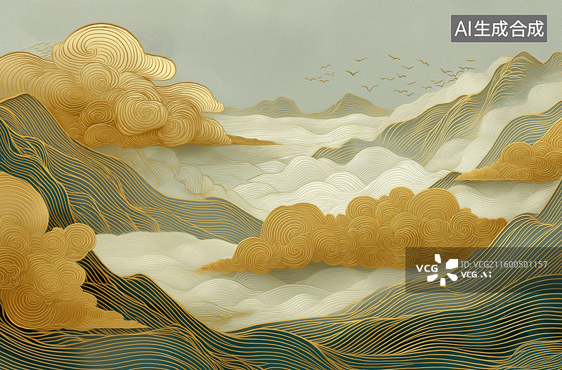 【AI数字艺术】山水云雾缭绕图图片素材