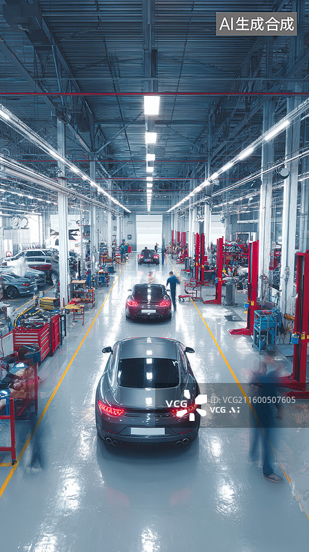 【AI数字艺术】汽车维修车间内部场景图片素材