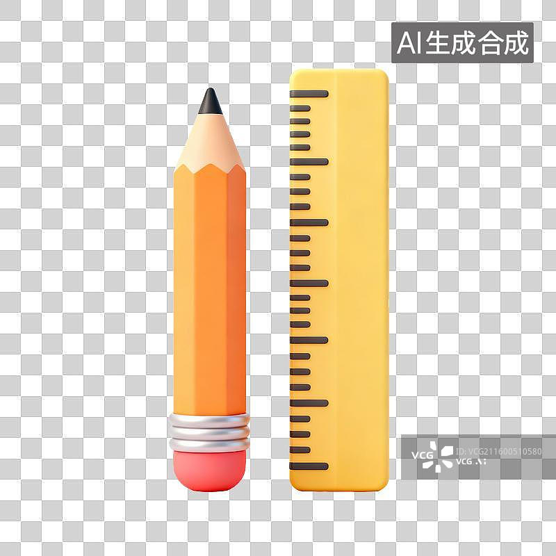 【AI数字艺术】铅笔与尺子并列展示图片素材