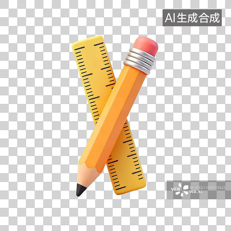 【AI数字艺术】铅笔与尺子交叉摆放图片素材