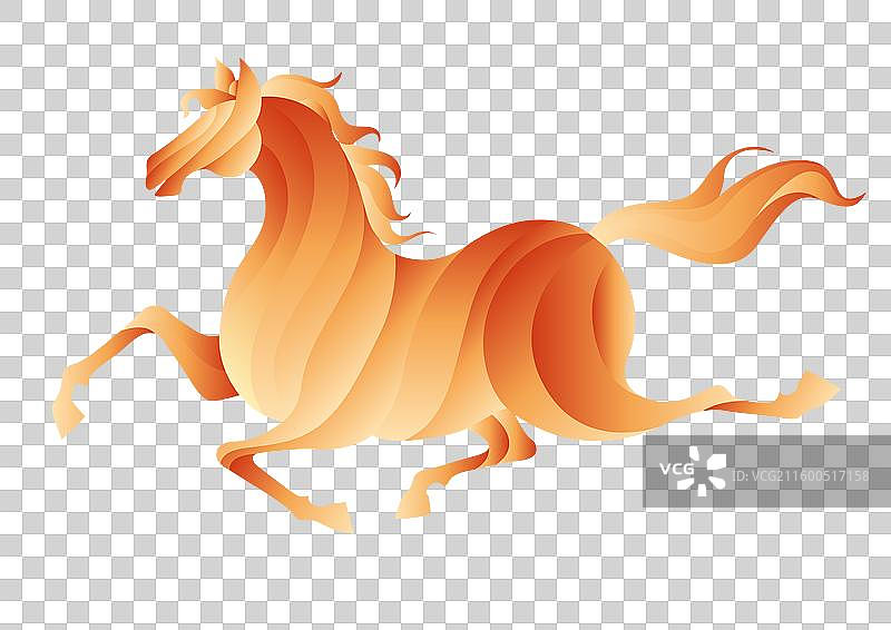 扁平化新中式渐变奔跑的马插画矢量元素图片素材