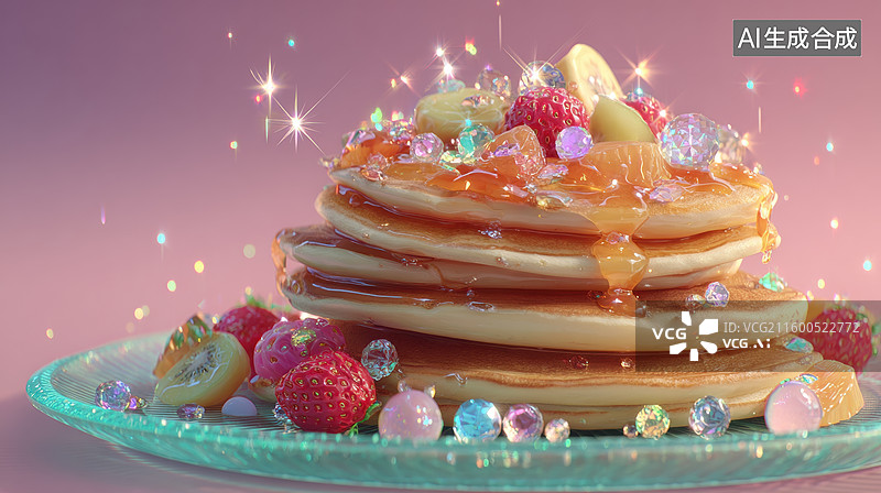 【AI数字艺术】堆叠煎饼配水果与糖霜图片素材