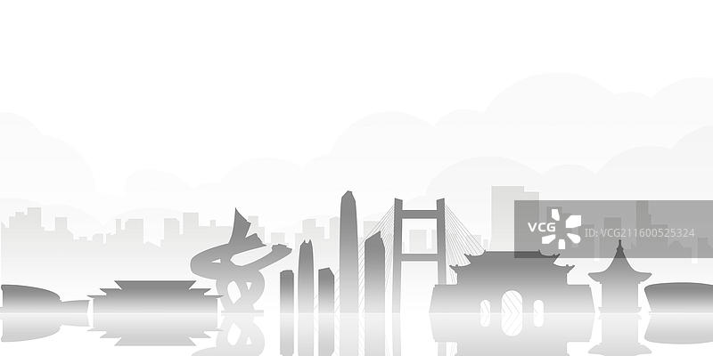 东莞水墨剪影扁平城市插画图片素材
