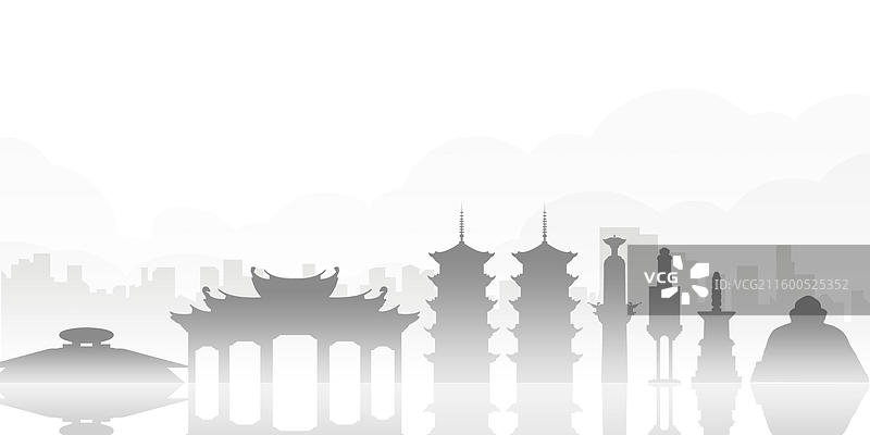 泉州水墨剪影扁平城市插画图片素材