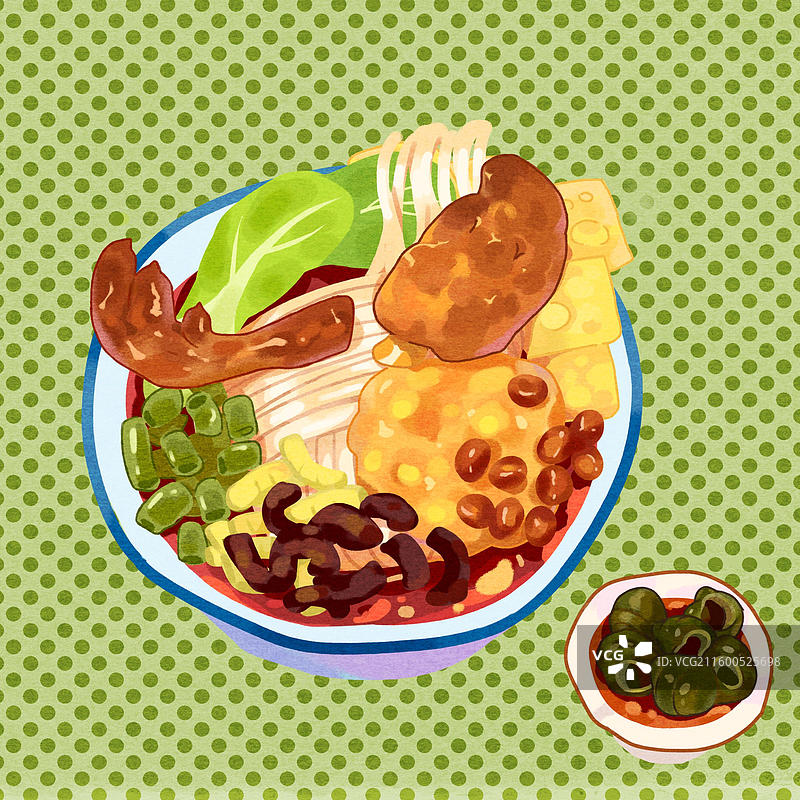 手绘广西柳州螺蛳粉美食小吃插画图片素材