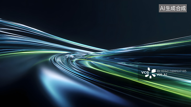 【AI数字艺术】蓝绿光轨动感科技抽象背景图图片素材